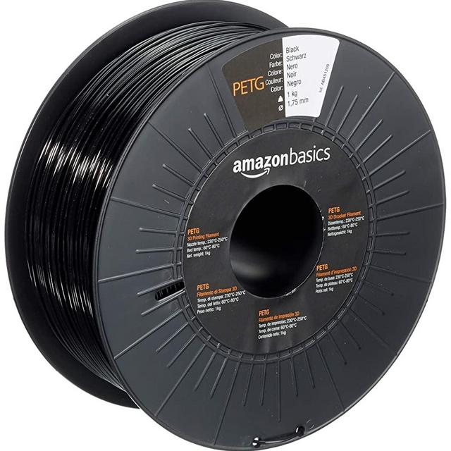 AmazonBasics PETG 3D Printer Filament, 1.75mm, Black, 1 kg Spool
