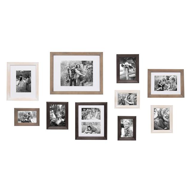 10 Piece Wood Frame Set - White Wash/Charcoal Gray/Rustic Gray