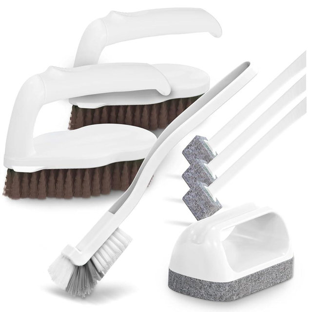 Holikme 7 Pack Deep Cleaning Brush Set, Scrub Brush, Grout Brush, Pool Brush, Scrub Pads with Scraper Tip Scouring Pads, for Pool Walls, Bathroom, Floor, Tub, Shower and Kitchen Surface (Brown)