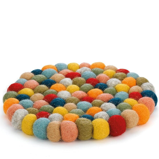 Cilio Fair Trade Certified 100% Wool Trivet Made in Nepal, 8" Round, Multicolor