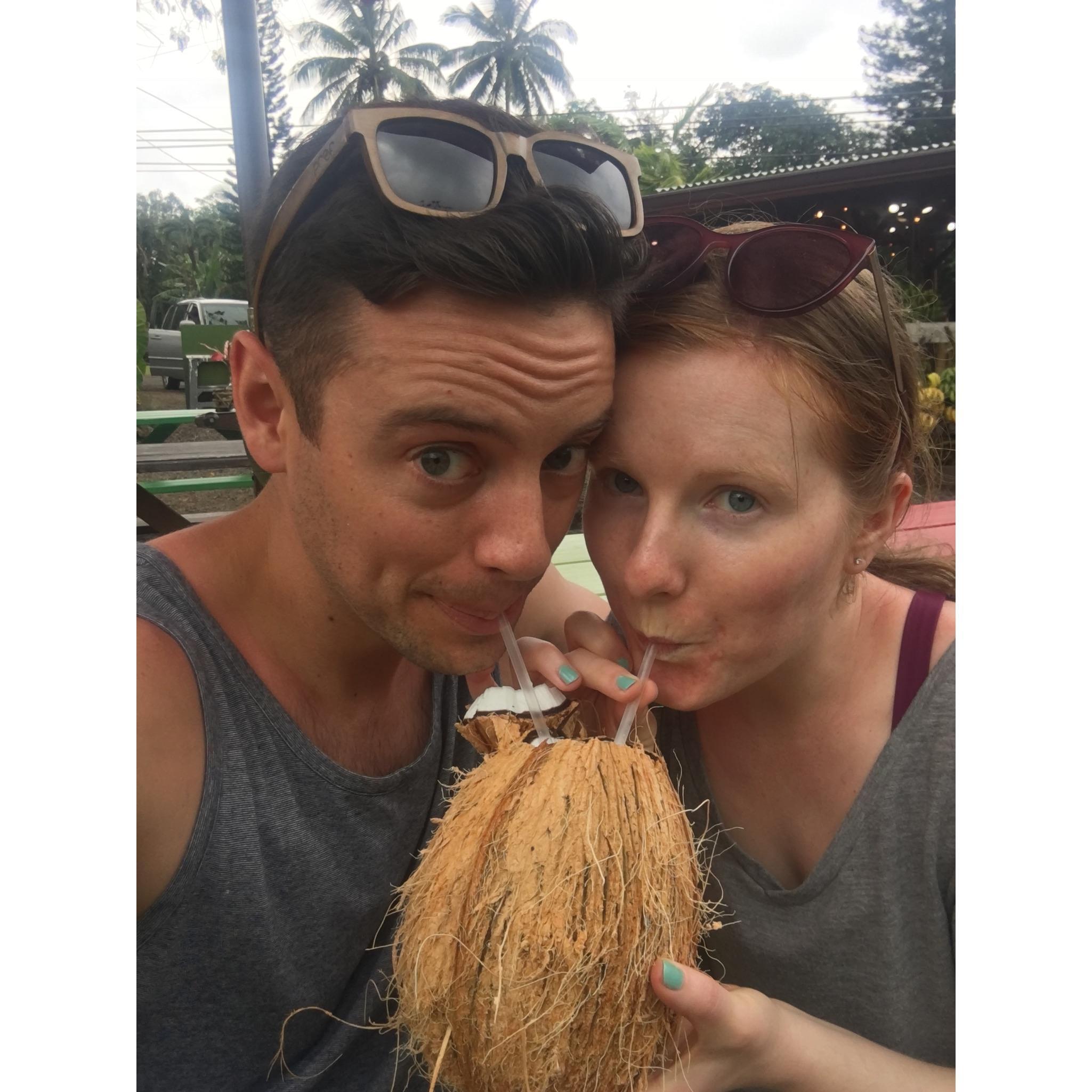 Gotta share a coconut after braving the Road to Hana!