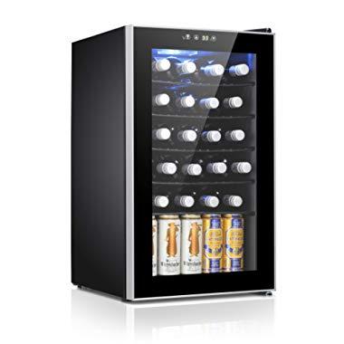 Antarctic Star 24 Bottle Wine Cooler/Cabinet Beverage Refigerator Small Wine Cellar Soda Beer Counter Top Bar Fridge Quiet Operation Compressor Digital Freestanding Clear Glass Door for Office/Dorm