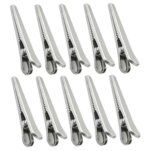 STOBOK 10pcs Stainless Steel Alligator Clip Food Storage Bag Clip Potato Chip Bag s Hairdresser s Household Food Clamps Sealers Metal Duckbill Multipurpose