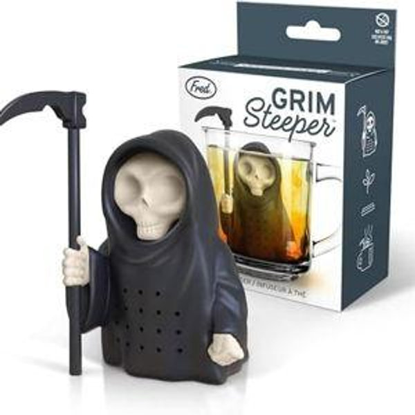 Genuine Fred Grim Steeper Reusable Silicone Tea Infuser, Black Grim Reaper Design, Fun and Clever Kitchen Gadget for Tea Lovers and Enthusiasts