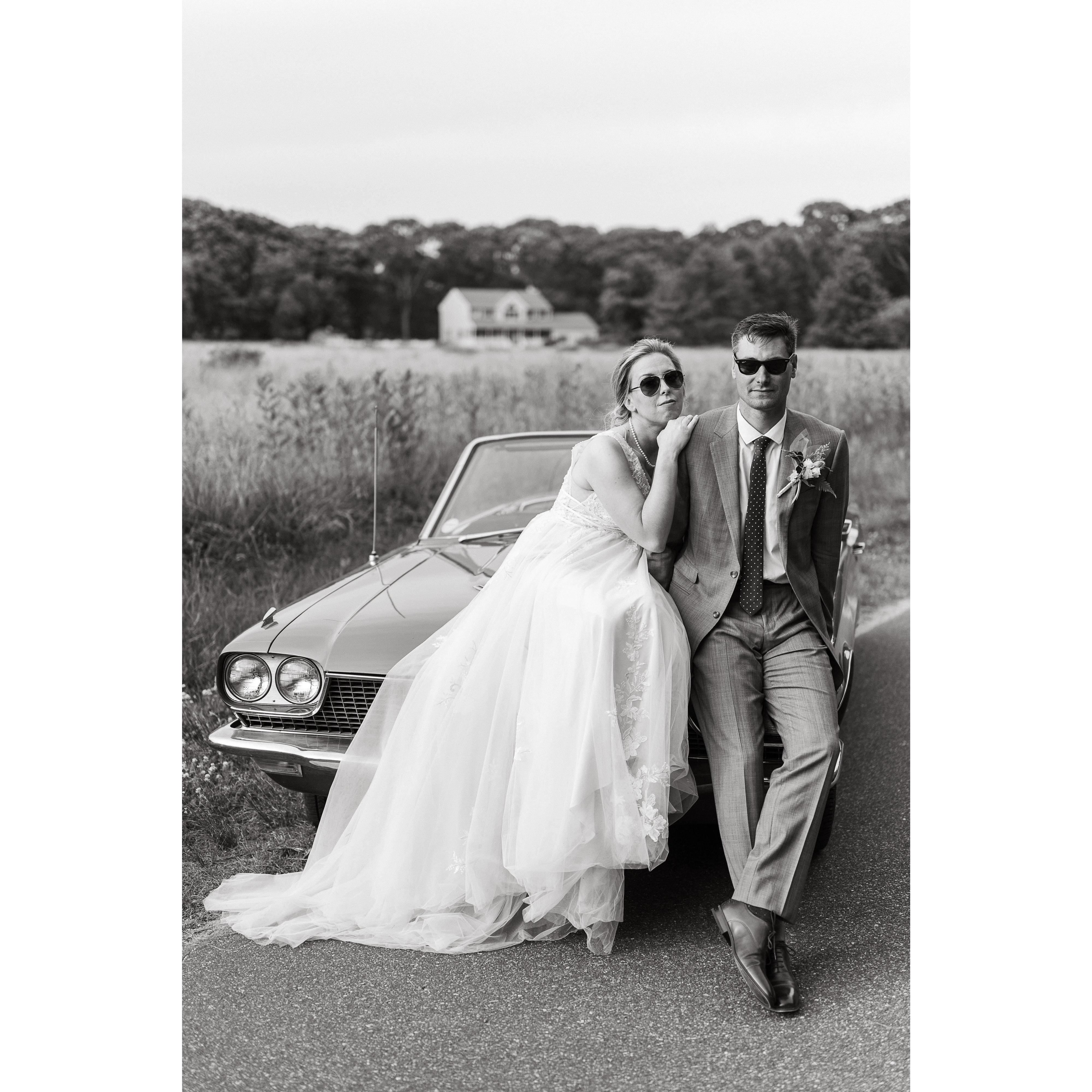Newlyweds on the family '66 T-Bird