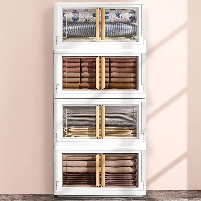 Storage Bins with Lids - 4 Packs Stackable Storage Bins,Collapsible Storage Bins,Plastic Storage Bins for Closet Organizer,Folding Storage Box,Dual Open Bathroom Organizer Laundry Room Organization