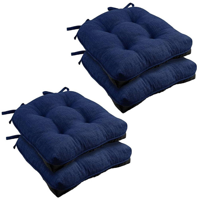 Wellsin Chair Cushions for Dining Chairs, Non-Slip Kitchen Chair Pads with Ties, Tufted Shredded Foam Kitchen Chair Cushions Set of 4, 15.5" X 15.5", Royal Blue