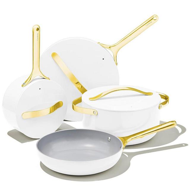 Caraway Nonstick Ceramic Cookware Set (12 Piece) Pots, Pans, Lids and Kitchen Storage - Non Toxic, PTFE & PFOA Free - Oven Safe & Compatible with All Stovetops (Gas, Electric & Induction) - White