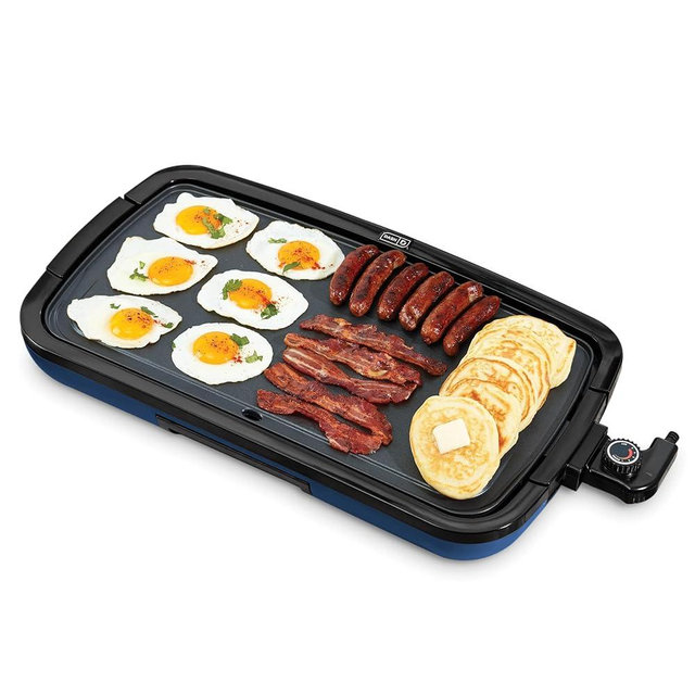 DASH Deluxe Everyday Electric Griddle with Dishwasher Safe Removable Nonstick Cooking Plate for Pancakes, Burgers, Eggs and more, Includes Drip Tray + Recipe Book, 20” x 10.5”, 1500-Watt - Navy