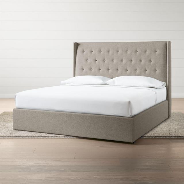 Ronin King Tufted Wingback Headboard with Gas-Lift Storage Base Grey