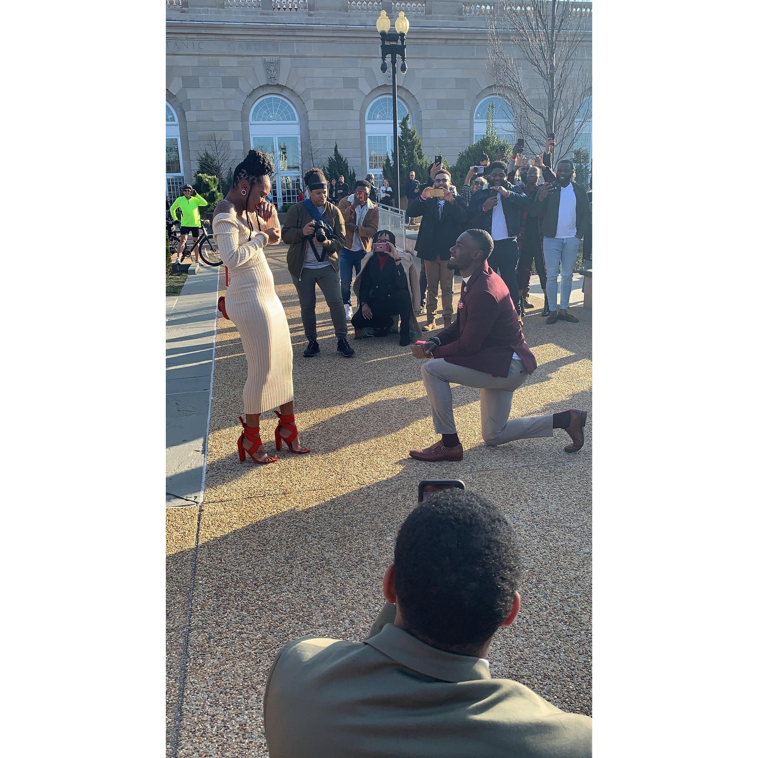On bended knee