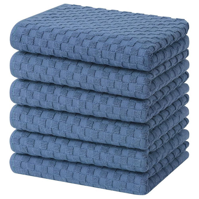 Homaxy 100% Cotton Terry Kitchen Towels(15" x 25", 6 Pack), Soft and Super Absorbent Dish Towels, 380 GSM Reusable Tea Towel with Hanging Loop, Pineapple Grid Designed, Navy Blue