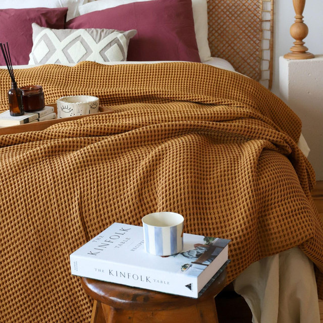 Waffle Weave Turkish Cotton Bedspread, Bohemian Queen Coverlet