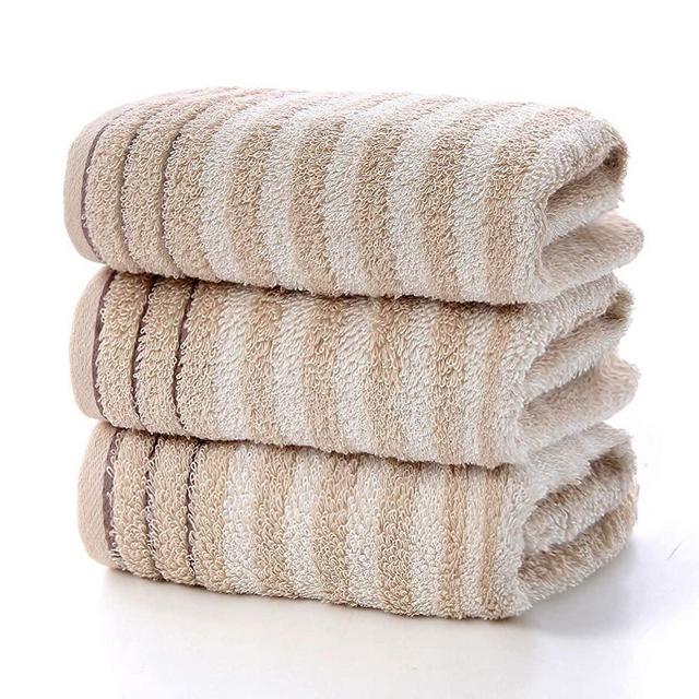 Bathroom Hand Towels Set 100% Cotton Soft Highly Absorbent Striped Pattern Hand Towels for Bath, Hand, Face, Size 13" x 29"( Beige , 3-Pack)