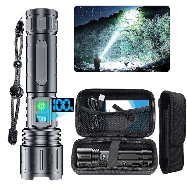 Flashlights 2000 High Lumens Rechargeable - 1500 Meters Long Beam Super Bright LED Flash Light with Power Display & IPX5 Waterproof for Camping, 20H Runtime,5 Modes,Zoomable with Belt Holsters