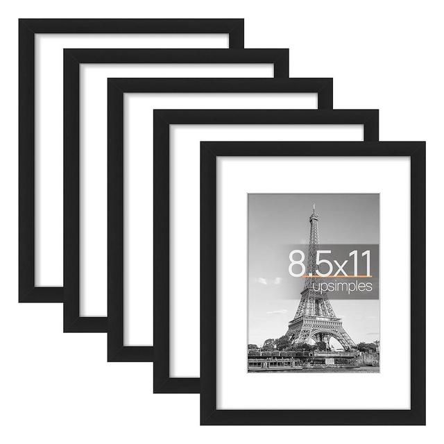 upsimples 8.5x11 Picture Frame Set of 5, Display Pictures 6x8 with Mat or 8.5x11 Without Mat, Wall Gallery Photo Frames, Black