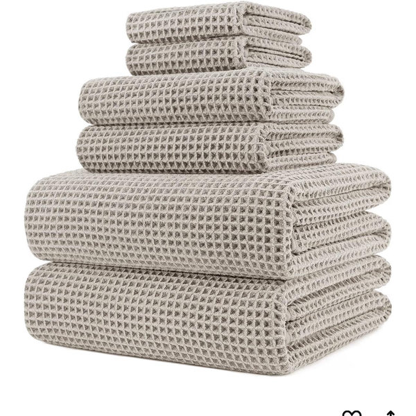POLYTE 430 GSM Microfiber Quick Dry Lint Free Oversize Bath Towel Set, 6 Piece (Waffle Weave)