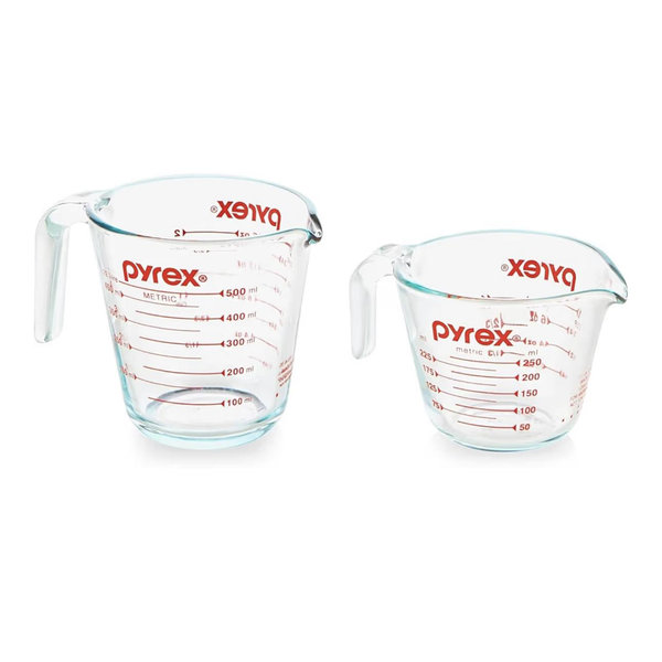 Pyrex Essentials (2-Pack) Glass Measuring Cups Set, (1 & 2 Cup) Measuring Cups For Prepping, Baking and Cooking, Preheated Oven, Dishwasher, Freezer, and Microwave Safe