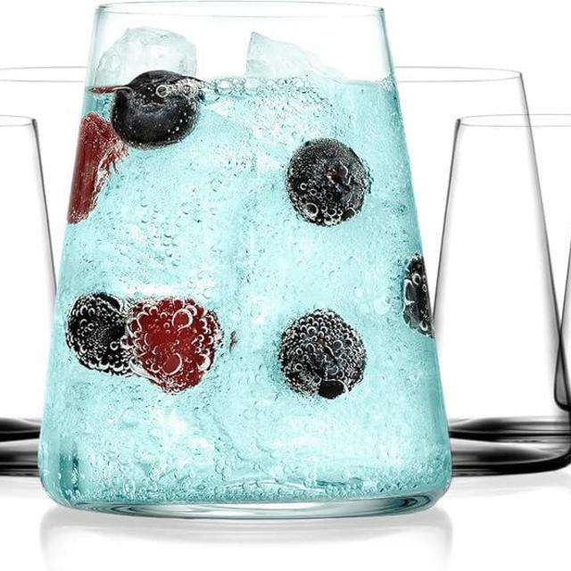 BENETI Drinking Glasses set of 6 | Premium 17oz Highball Glass Cups For Water, Juice, Cocktail, and Wine, Modern and Durable Crystal Glasses