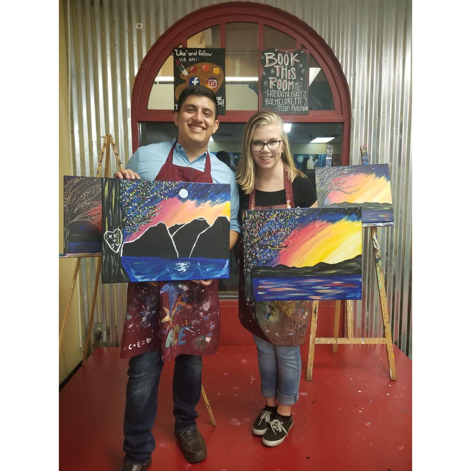 On our one-year anniversary, we painted for each other! (Jose's artwork still hangs in Kylie's home in Arizona, and Kylie's artwork hangs in Jose's home in California.)