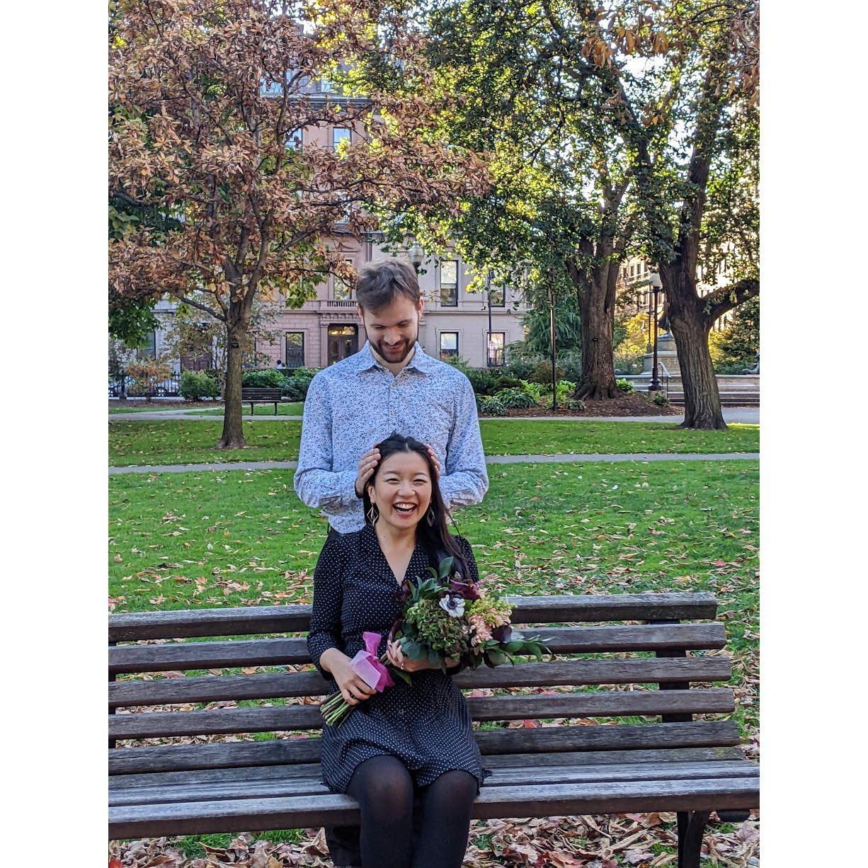 Ann holding her engagement flowers
