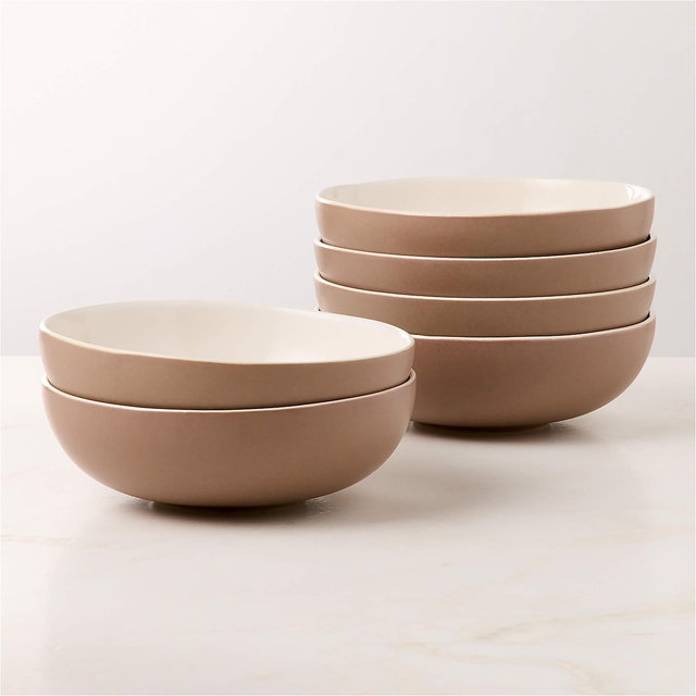 Barchan Brown and Warm White Stoneware Pasta Bowls Set of 6 by Kravitz Design