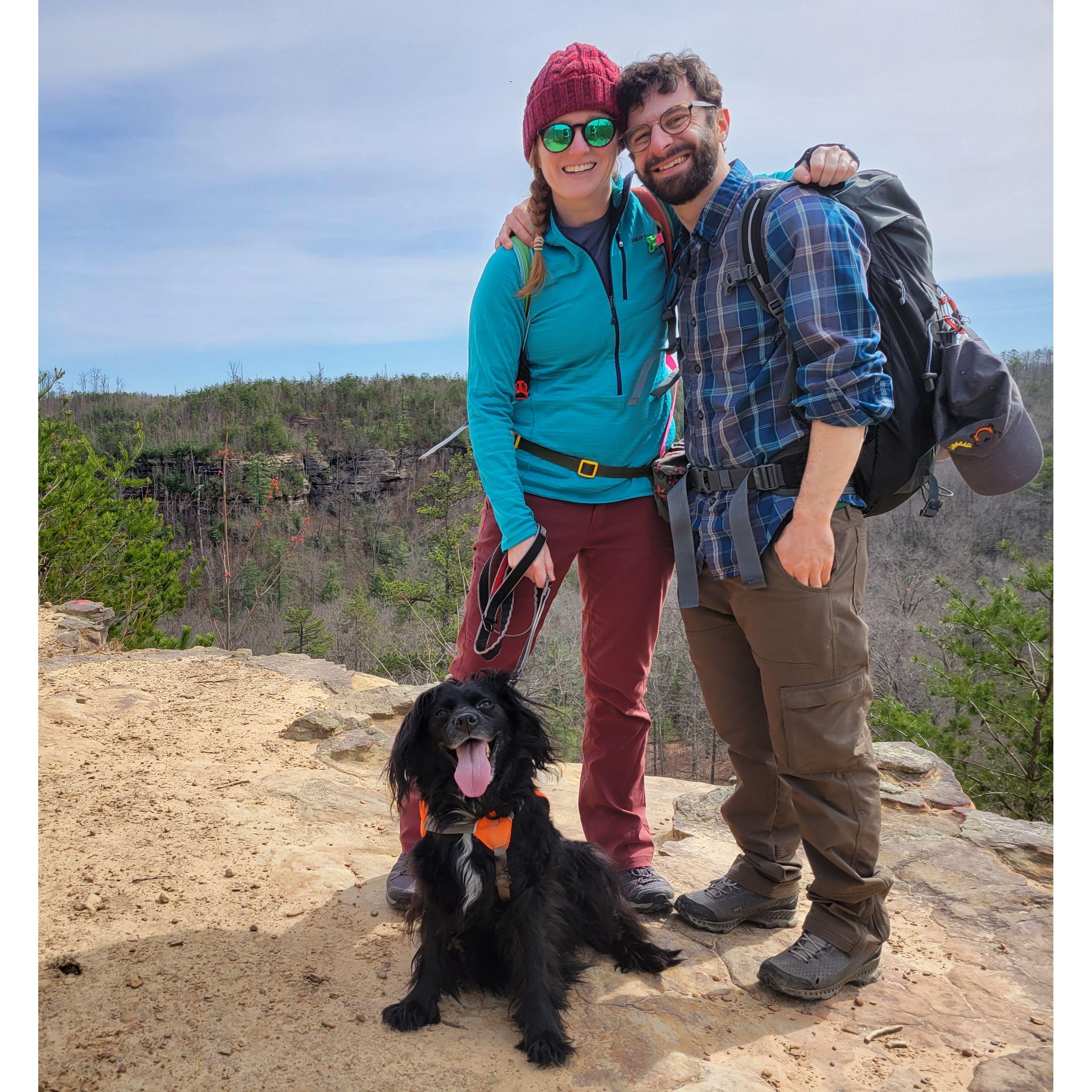 The day we got engaged. On an earlier part of the hike in Red River Gorge in Kentucky.
