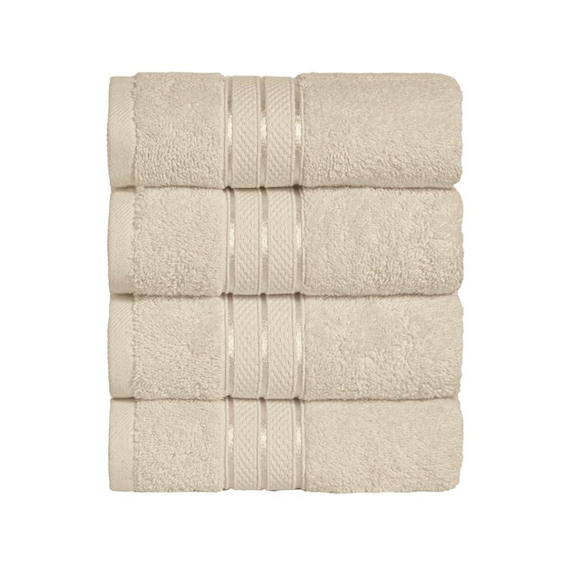 Elegant Comfort Three Line Popcorn Towel Set for Bathroom 16 x 28 inches, Premium Hotel Quality 4-Pack Hand Towels, 100% Turkish Cotton, Soft and Durable, Quick Dry and Highly Absorbent, Ivory