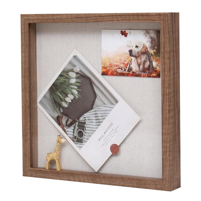 Muzilife 10x10 Shadow Box Picture Frame with Linen Board - Deep Wood & Tempered Glass Display Case Ready to Hang Memorabilia, Pins, Awards, Medals, Wedding, Tickets, and Photos, Carbonized Large