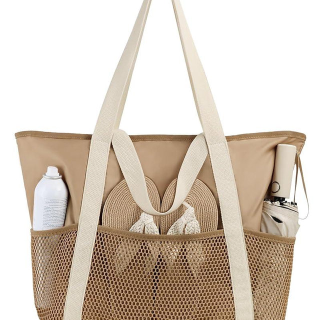 HOMESPON Beach Bag Large Waterproof Sandproof Foldable Tote for Women with Zipper Mesh Pockets for Pool Swim Travel Everyday