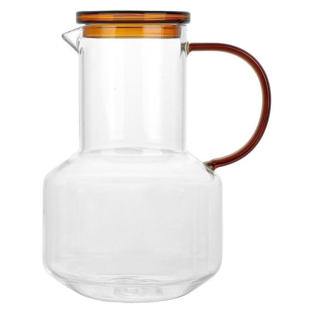 Elle Decor Glass Pitcher with Amber Lid, 48-Ounce Durable Borosilicate Glass Water Pitcher with Lid and Spout