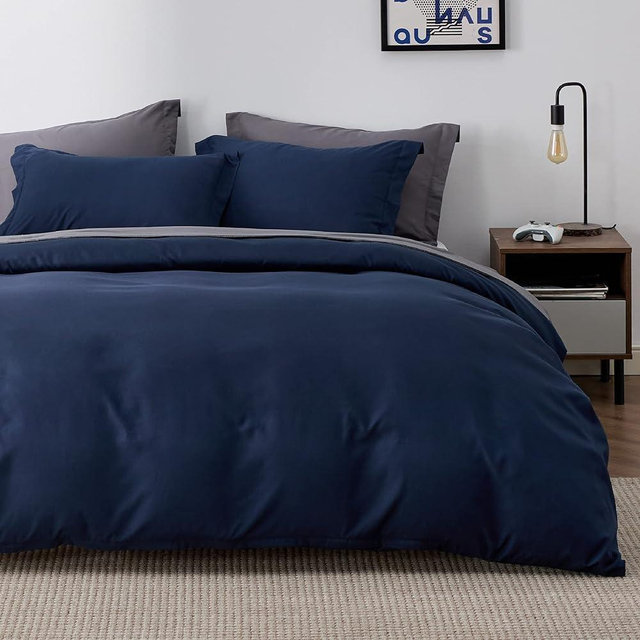 Bedsure Navy Blue Duvet Cover Queen Size - Soft Double Brushed Duvet Cover for Kids with Zipper Closure, 3 Pieces, Includes 1 Duvet Cover (90"x90") & 2 Pillow Shams, NO Comforter