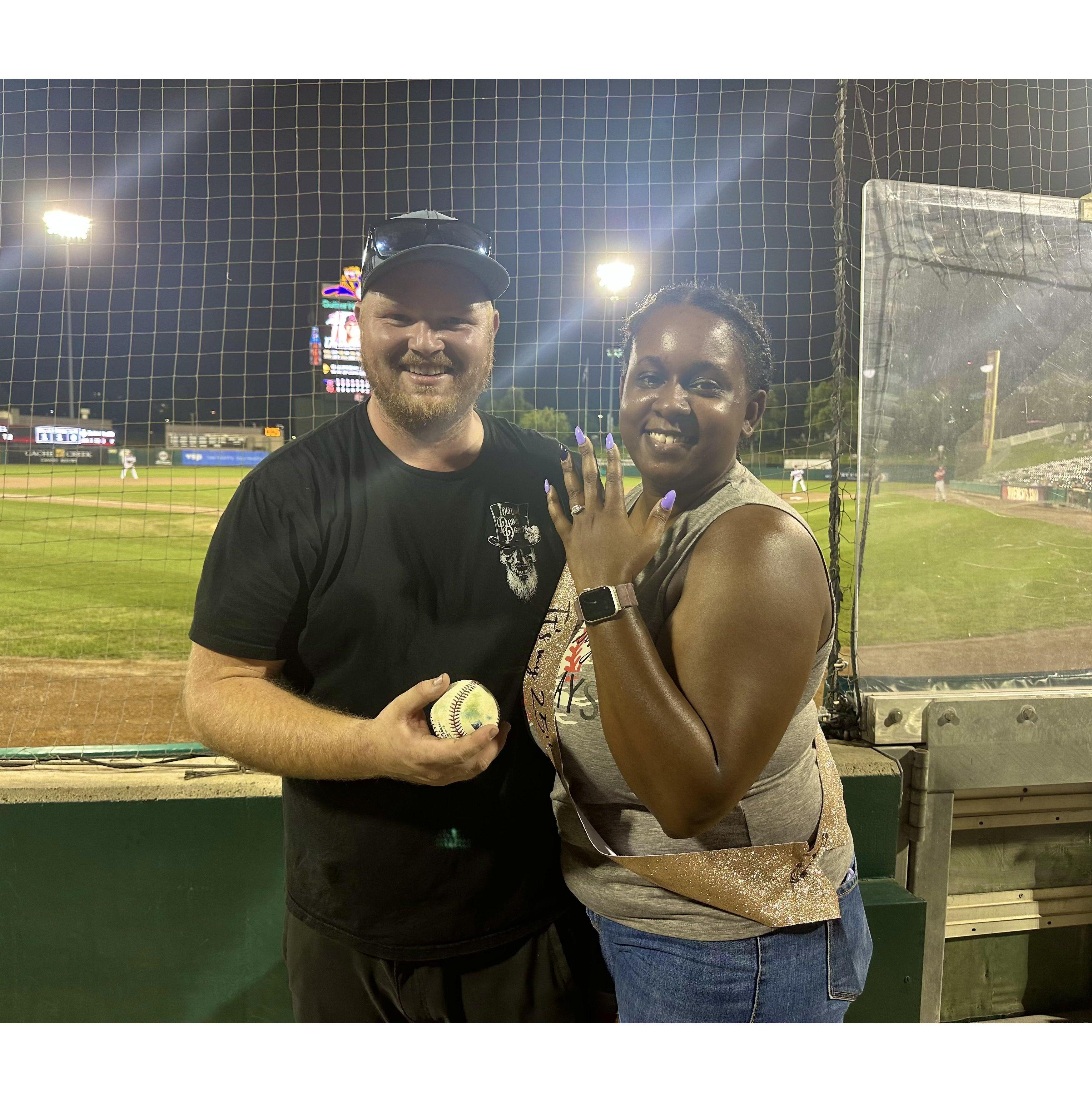 Receiving the best birthday gift ever, on 8/16/23 Andrew popped the question and proposed during a Rivercat's Game behind home plate and was viewed on the jumbo screen for everyone to see live!