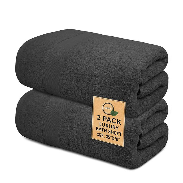 Softolle 100% Cotton Luxury Bath Sheets - 600 GSM Cotton Towels for Bathroom - Set of 2 Super Soft, Highly Absorbent Bath Sheet - Oeko-Tex Certified - 35" x 70" Inches (Grey)