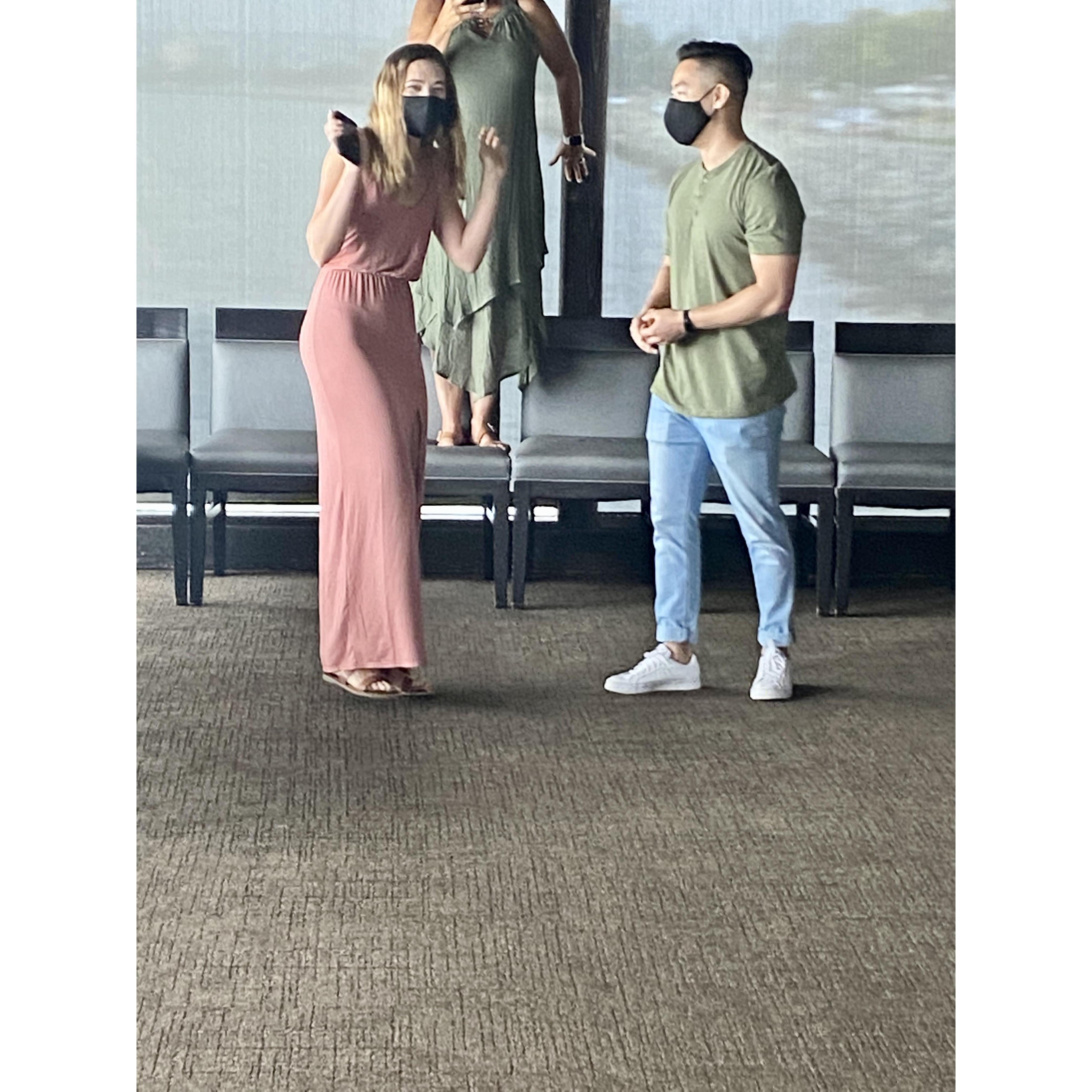 August 2020: Jo asked me to marry him with all of the most important people in our lives surrounding us. It was perfect :)