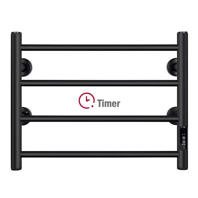 JSLOVE Towel Warmer 4 Bars with Built-in Timer Wall Mounted Electric Heated Towel Racks for Bathroom, Stainless Steel Hot Plug-in Bath Towel Heater, Matte Black