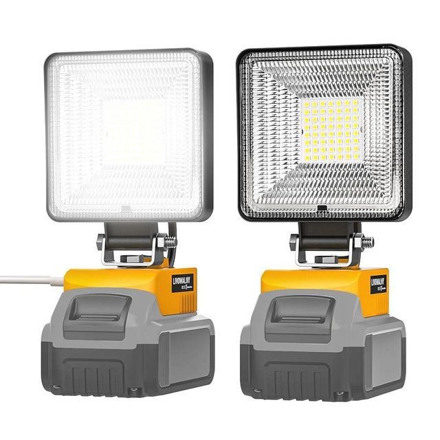 2 PCS Cordless LED Work Light for Dewalt 20V Max Battery, 60W 6000LM Battery Light for Dewalt 20V Tools, Portable Flood Light Flashlight with USB & Type-C Charging Port, Low Voltage Protection