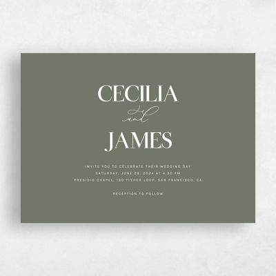 Dark Sage, Green Wedding Invitation - Margret Landscape