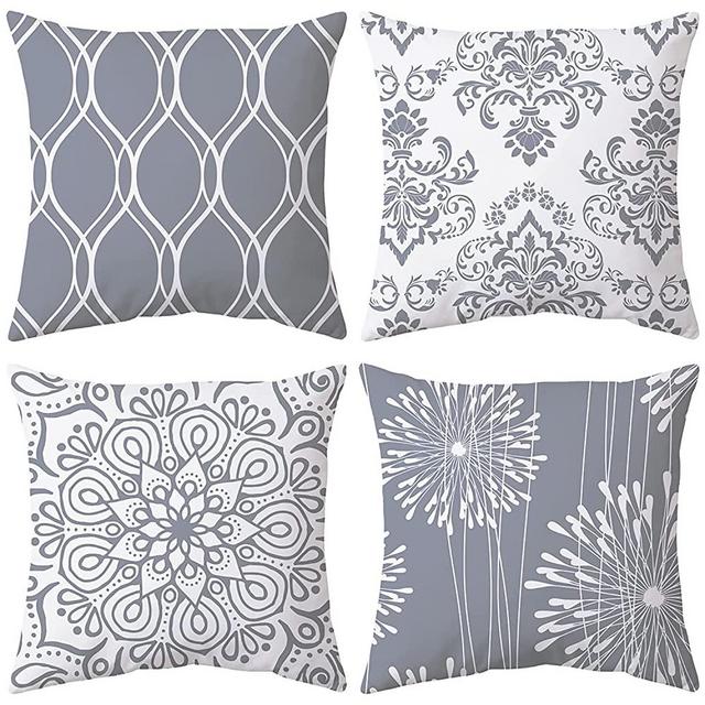 Coliuso Grey Decorative Throw Pillow Covers 18x18 Set of 4, Gray and White Modern Simple Square Pillow Case Cushion Cover for Sofa Couch Farmhouse Outdoor Living Room