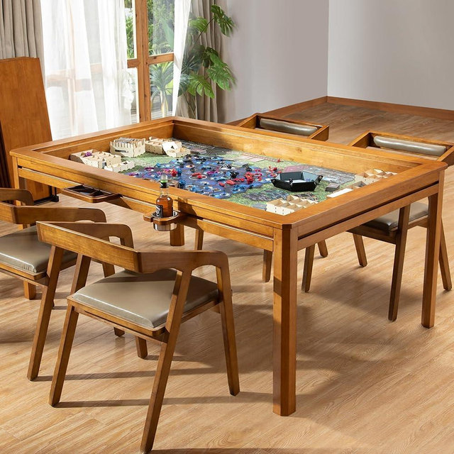 BKTSUNAMI Solid Wood Board Game Table with Removable Table Top for 4–6 Players,Gaming Table and Dining Includes Play Mat and Detachable Cup Holders with 55" x 31" Play Area (Oak)