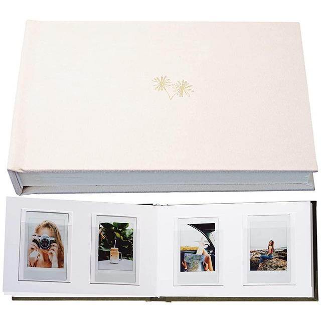 3 Inch Vegan Leather Hardcover Mini Photo Album with Writing Space 52 Pockets Compatible with Fujifilm Instax Mini 11 9 8 7s 90 70, Wedding Mini Photo Album (Cream)