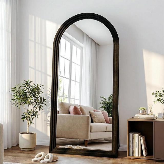 WISSMIELS 30"x71" Full Length Mirror Solid Wood Frame, Arched Floor Mirror Full Length with Stand, Room Decor Big Full Body Mirror with HD Tempered Glass for Bedroom, Living Room, Black