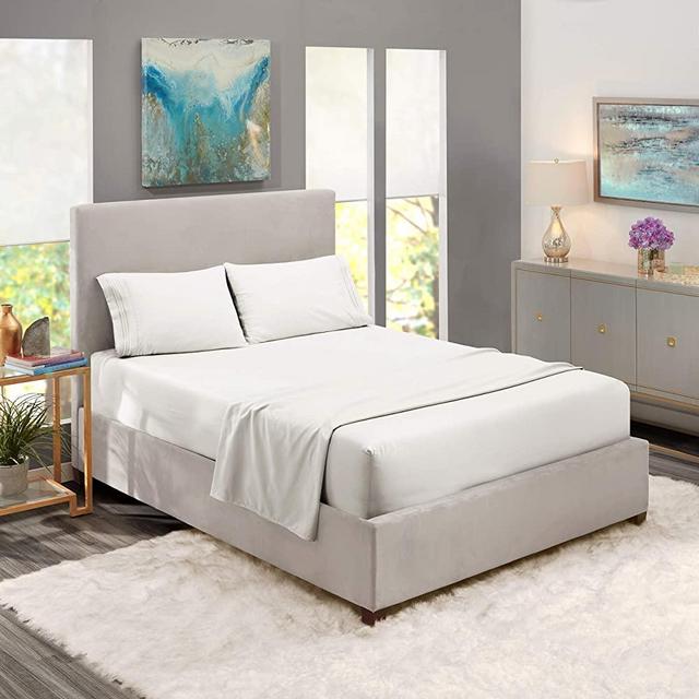 Nestl Bedding Soft Sheets Set – 4 Piece Bed Sheet Set, 3-Line Design Pillowcases – Easy Care, Wrinkle Free – Good Fit Deep Pockets Fitted Sheet – Free Warranty Included – Full XL, White