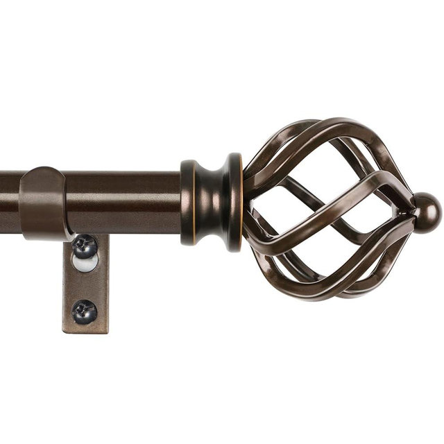 KAMANINA Bronze Curtain Rods for Windows 72 to 144 Inch, Long Curtain Rod 32 to 144 Inches (2.6-12ft), 6/8 In Splicing Adjustable Single Drapery Rod with Twisted Cage Finial