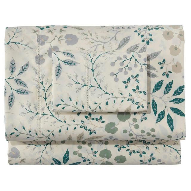 Cream Floral - 280-Thread-Count Pima Cotton Percale Sheet Set,