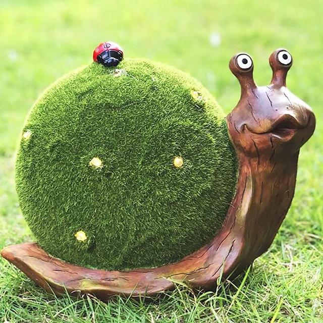 Solar Powered Snail with Fiber Grass and Ladybug Outdoor LED Garden Light Decor, 10.5 x 8.5 Inch