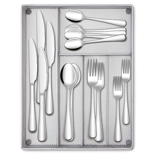 Hiware 60-Piece Silverware Set for 12, Stainless Steel Flatware Cutlery Set with Tray For Home Kitchen Restaurant Hotel, Mirror Polished, Dishwasher Safe