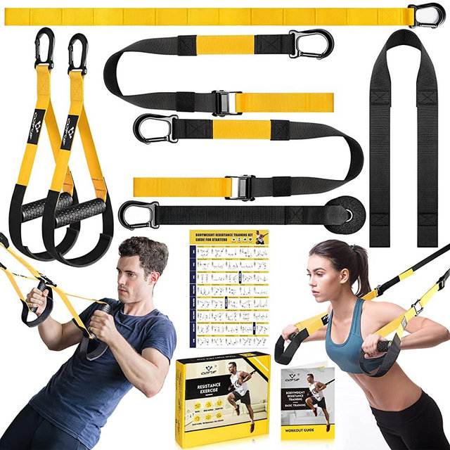 Home Resistance Training Kit, Resistance Trainer Exercise Straps with Handles, Door Anchor, Workout Poster for Home Gym, Bodyweight Workout Bands for Full-Body Strength Training