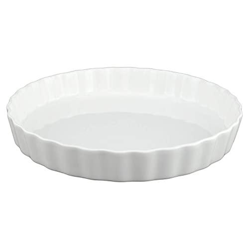 GOURMEX White, Fluted Quiche Baking Dish | Ceramic Nonstick Pan | Perfect for Baking Tart Pies, Creme Brulee, Custard Dishes and Cheesecake | Porcelain (8.75" Round)