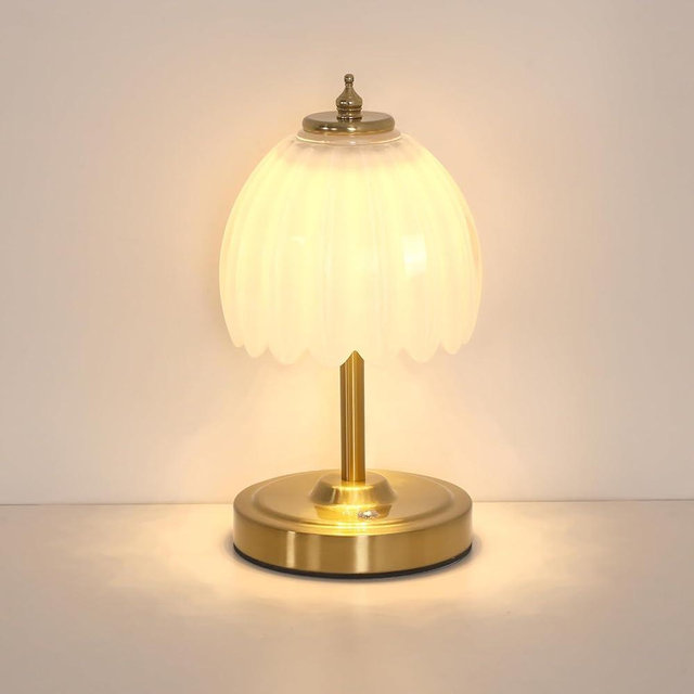 Shenmoyl Tulip Table Lamp with 5200mAh Battery & Touch Control, Cordless Small Table Lamp with 3 Colors, Dimmable Rechargeable Battery Operated Table Lamps for Bedroom, Nightsatnd (White Tulip)